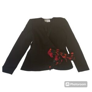 Fezandi Newman Marcus vintage black blazer red floral bow tie